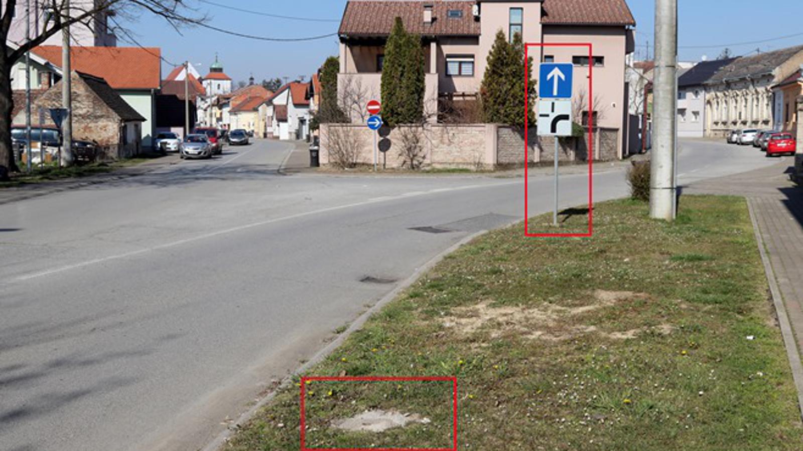 Označena su mjesta na kojima sada stoji znak i na kojima je stajao u vrijeme naše analize raskrižja