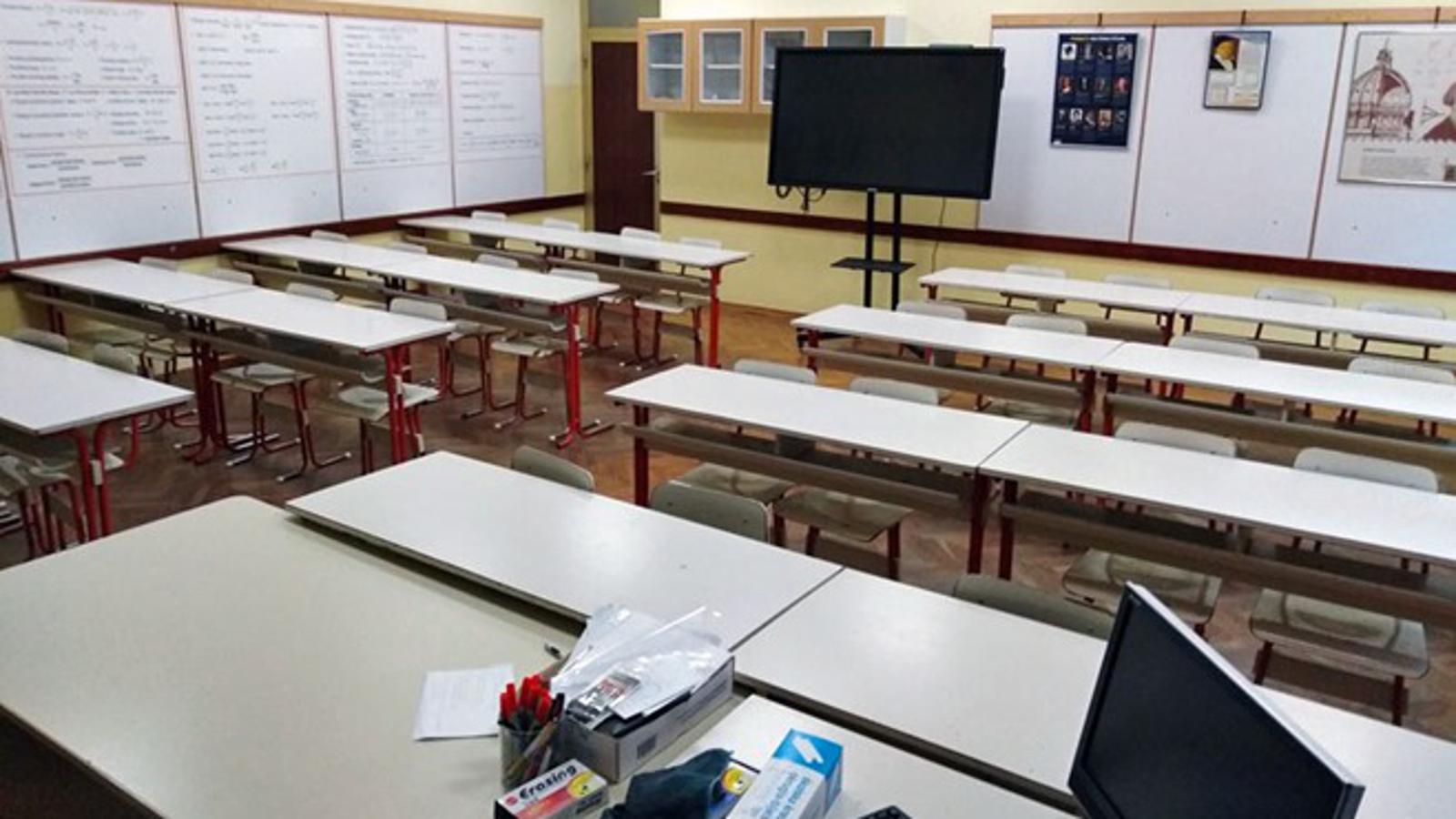 Prazna učionica u slavonskobrodskoj Gimnazije Matija Mesić tijekom prošlotjednog štrajka u četvrtak.