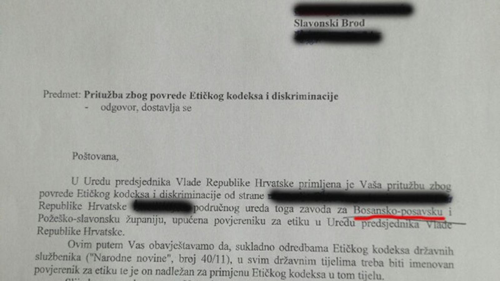 Dopis iz Ureda predsjednika Vlade Republike Hrvatske