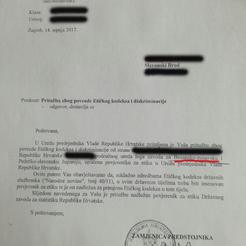 Dopis iz Ureda predsjednika Vlade Republike Hrvatske