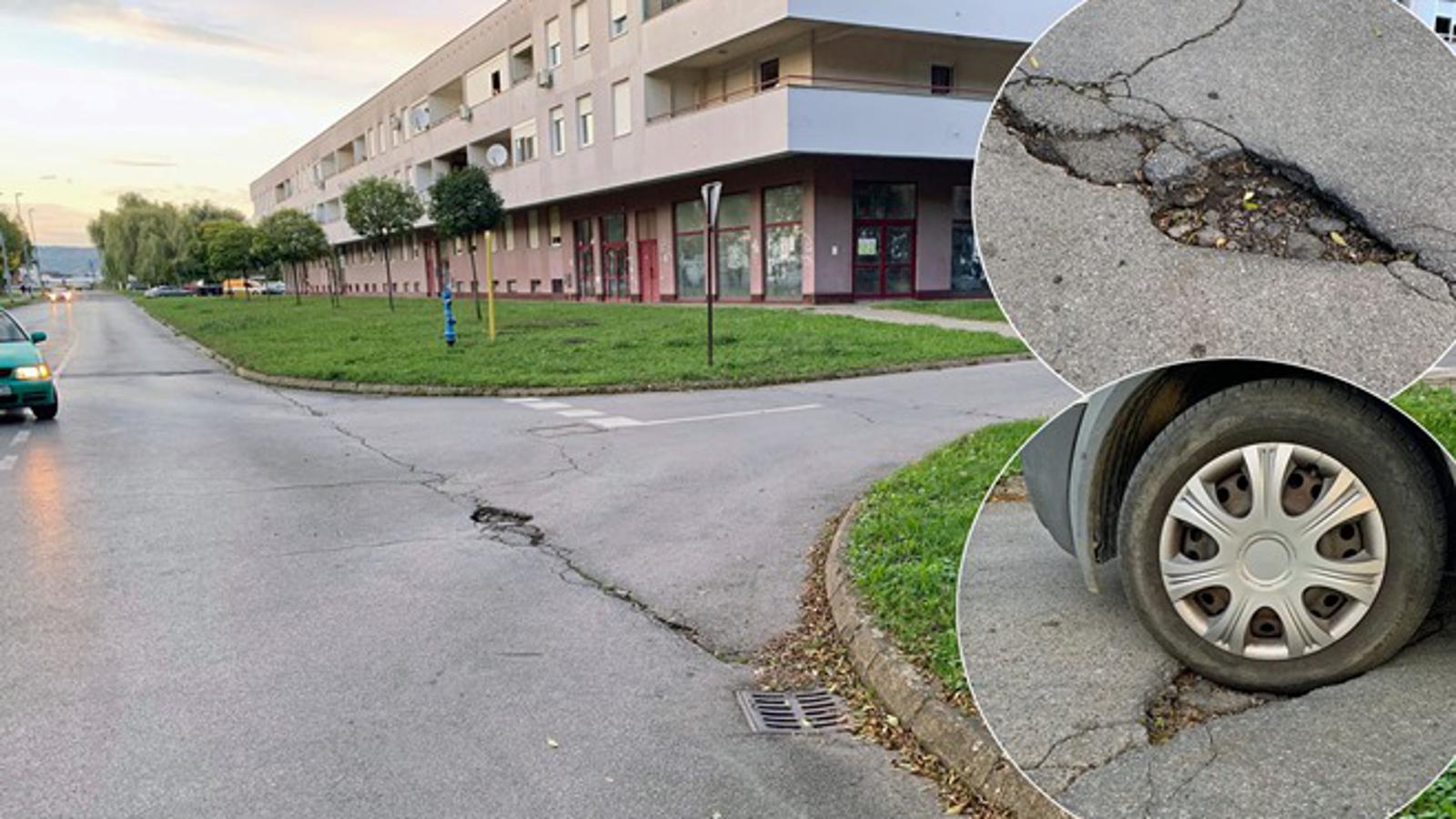 Prijeteća rupa na raskrižju kod Bloka IV Naselja Andrije Hebranga može prouzročiti probijanje gume