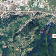Prostorni prikaz planirane retencije na potoku Pakao u odnosu na okolna naselja